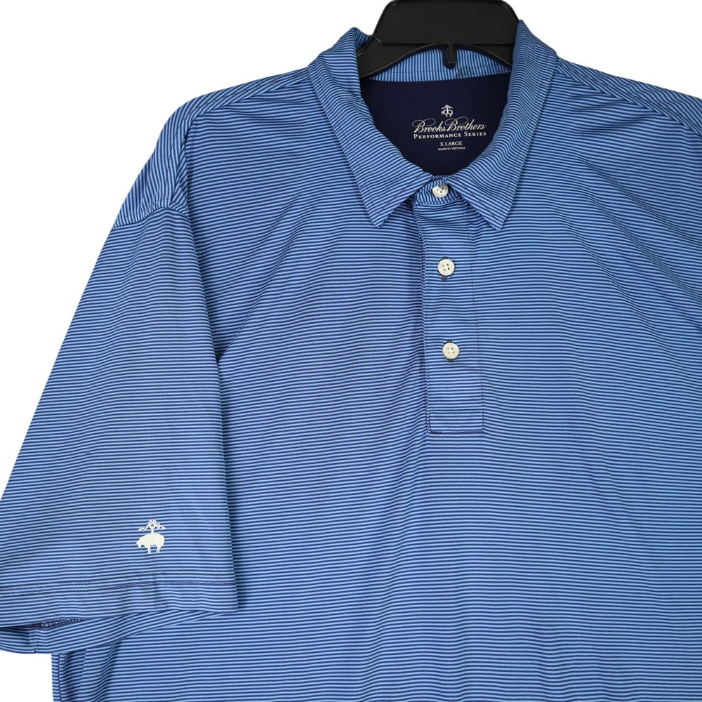 Brooks Brothers Performance‎ Series Polo Shirt Mens XL Blue Striped Golf Sport